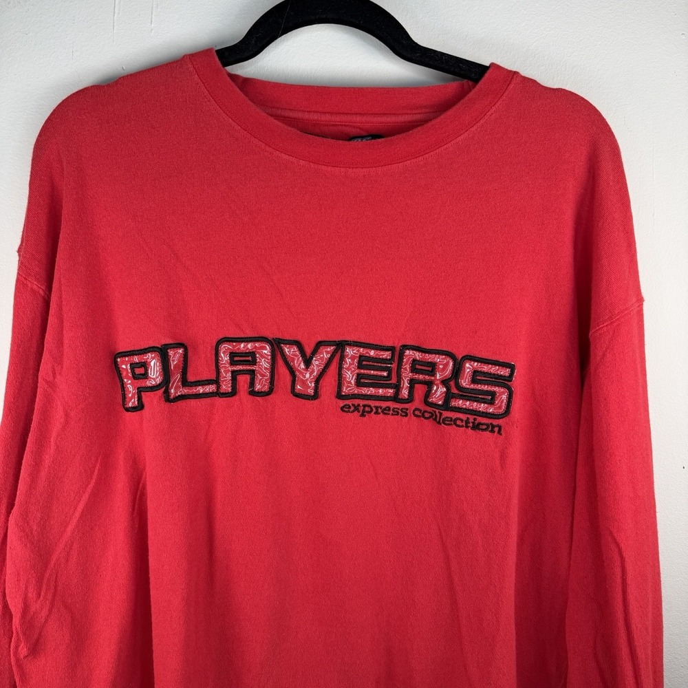 Vintage 90s Players University Hip Hop‎ Shirt Size XL Long Sleeve Streetwear Red